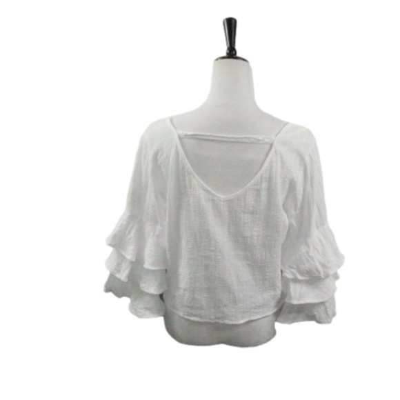 Hippie Laundry White Ruffled Sleeve Cropped Blouse Size Large - Picture 3 of 5